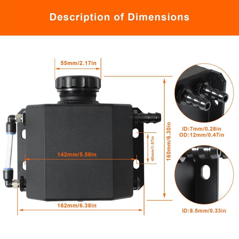 Generic FlyOX Coolant Radiator Overflow Aluminum Tank Reservoir Expansion Catch Can 1 L Universal, Black  - Image 2