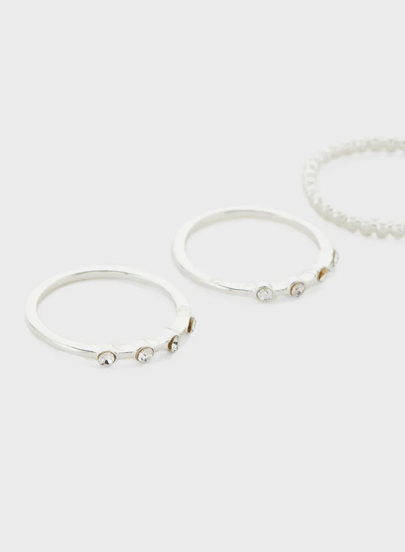 Ginger Pack Of 4 Diamante Mixed Ring Set