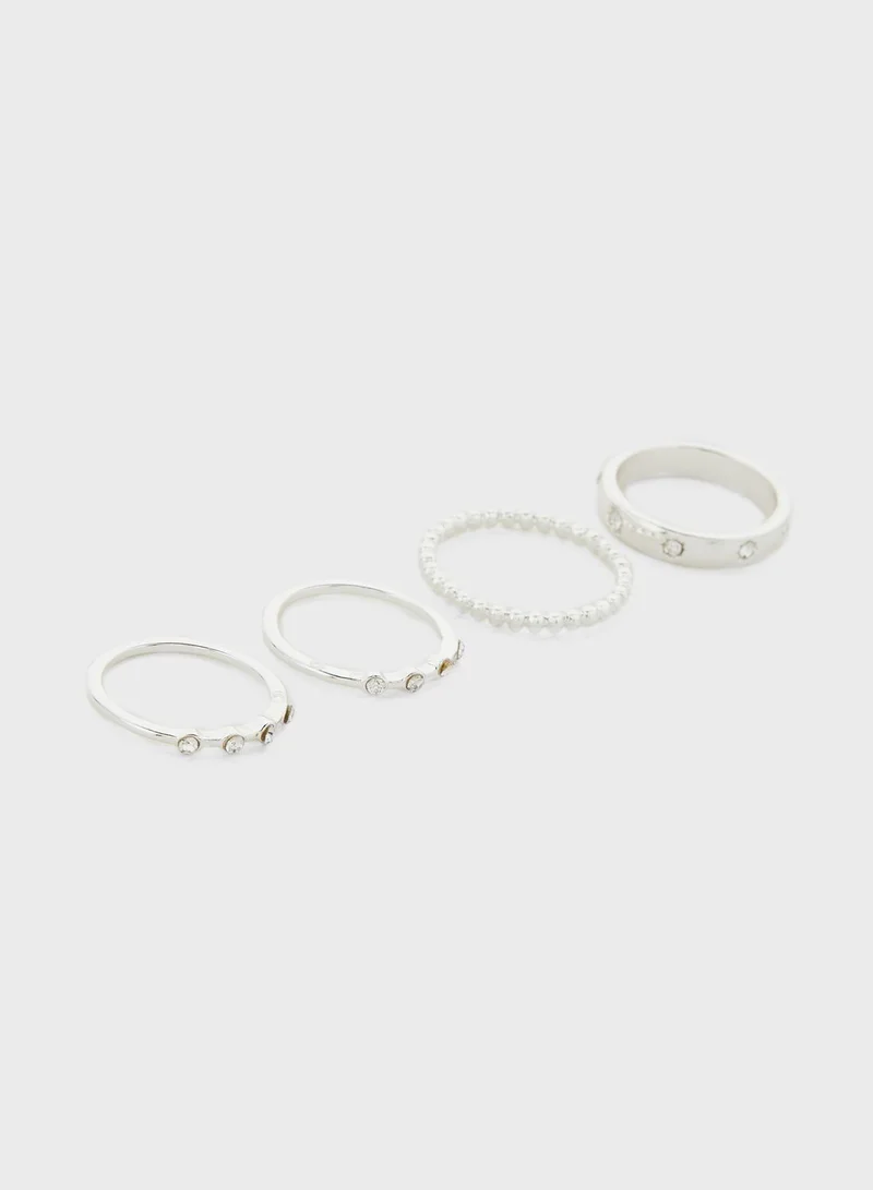 Ginger Pack Of 4 Diamante Mixed Ring Set
