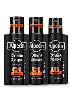 Alpecin Alpecin Caffeine Shampoo C1 Black Edition, Men's Natural Hair Growth Shampoo for Thinning Hair with Niacin, Menthol, and Castor Oil, 8.45 fl. oz., Pack of 3  - Image 1