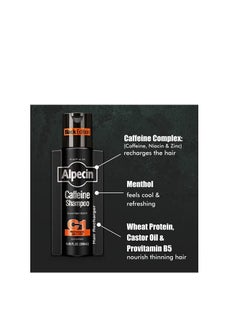 Alpecin Alpecin Caffeine Shampoo C1 Black Edition, Men's Natural Hair Growth Shampoo for Thinning Hair with Niacin, Menthol, and Castor Oil, 8.45 fl. oz., Pack of 3  - Image 3