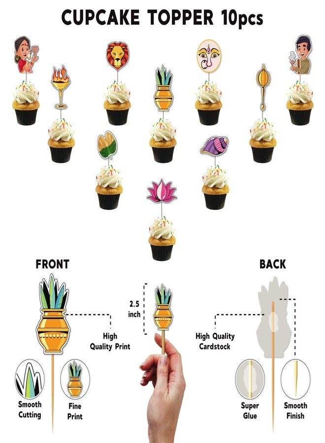 Festiko®Happy Durga Puja 12 Pcs Decoration,Durga Puja Decoration Items,Decorative Items for Durga Puja,Navratri Festival Decoration,Puja Party Supplies Banner,Cake Topper,Cup Cake Toppers - Image 5