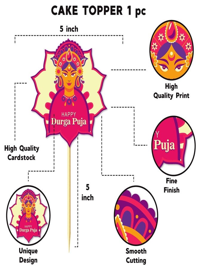 Festiko®Happy Durga Puja 12 Pcs Decoration,Durga Puja Decoration Items,Decorative Items for Durga Puja,Navratri Festival Decoration,Puja Party Supplies Banner,Cake Topper,Cup Cake Toppers - Image 4