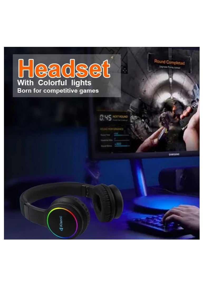 Kisonli - KISONLI A6 Bluetooth Earphones Sport Headsets Foldable Gaming Headphones With Microphone TF Card Outdoor Wireless Headphone Black - Image 1