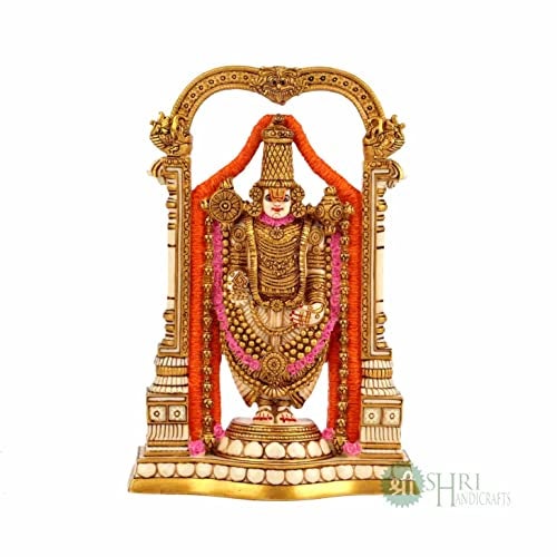 INDICAST 8" Tirupati Balaji Fine Painting Idol Decorative Showpiece Handcrafted Balaji Murti for Home Office and Gifting Purpose Sculpture, Golden, Pack of 1 - Image 5