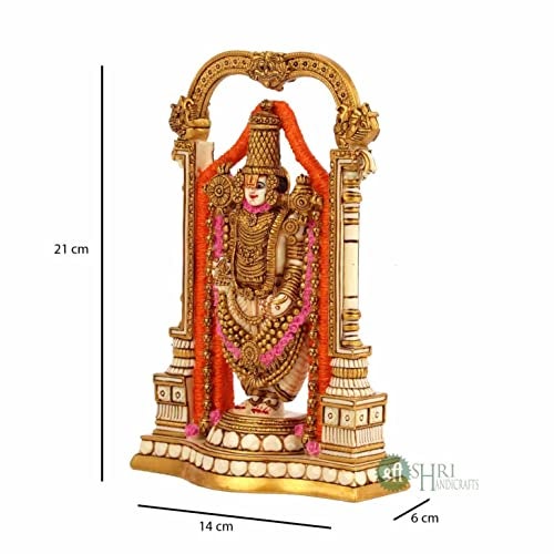 INDICAST 8" Tirupati Balaji Fine Painting Idol Decorative Showpiece Handcrafted Balaji Murti for Home Office and Gifting Purpose Sculpture, Golden, Pack of 1 - Image 4