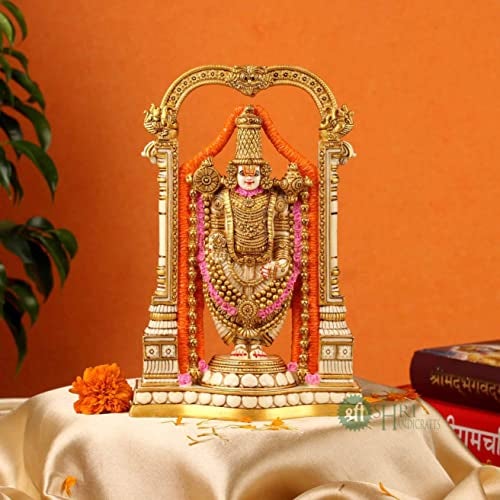INDICAST 8" Tirupati Balaji Fine Painting Idol Decorative Showpiece Handcrafted Balaji Murti for Home Office and Gifting Purpose Sculpture, Golden, Pack of 1 - Image 1
