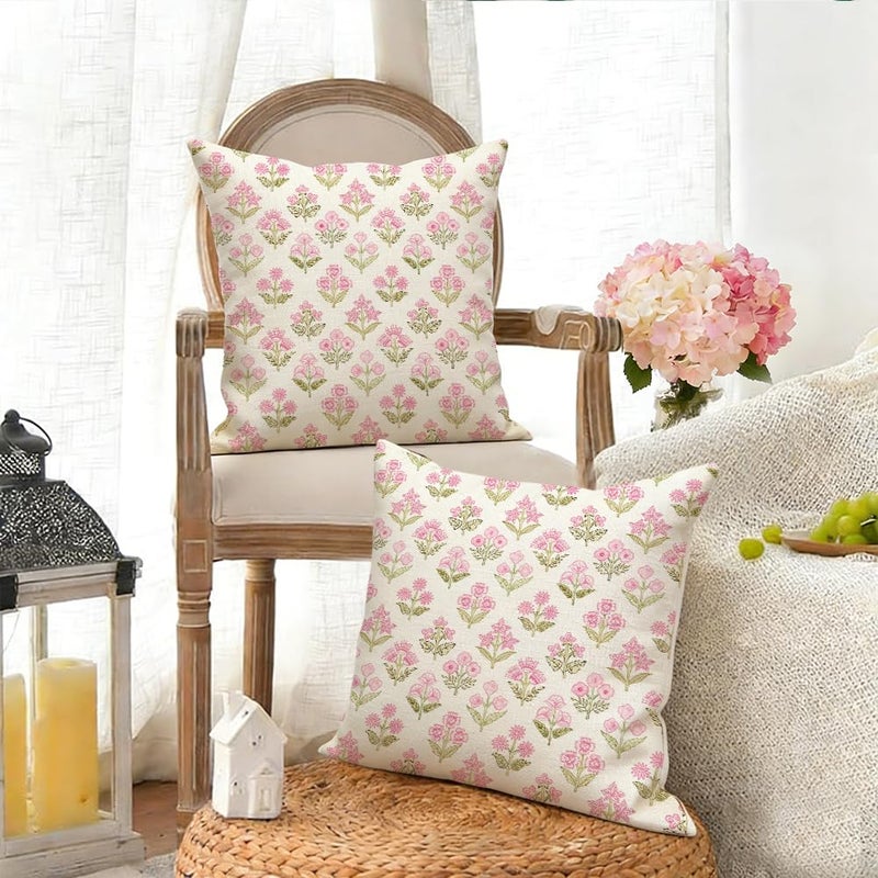 RABUSOFA Pink Vintage Floral Summer Pillow Covers Set of 2,Seasonal Flower Oudtdoor Decorative Throw Cuchion Cases Spring Summer Decorations for Home Patio Couch Decor 18x18 Inch - Image 4