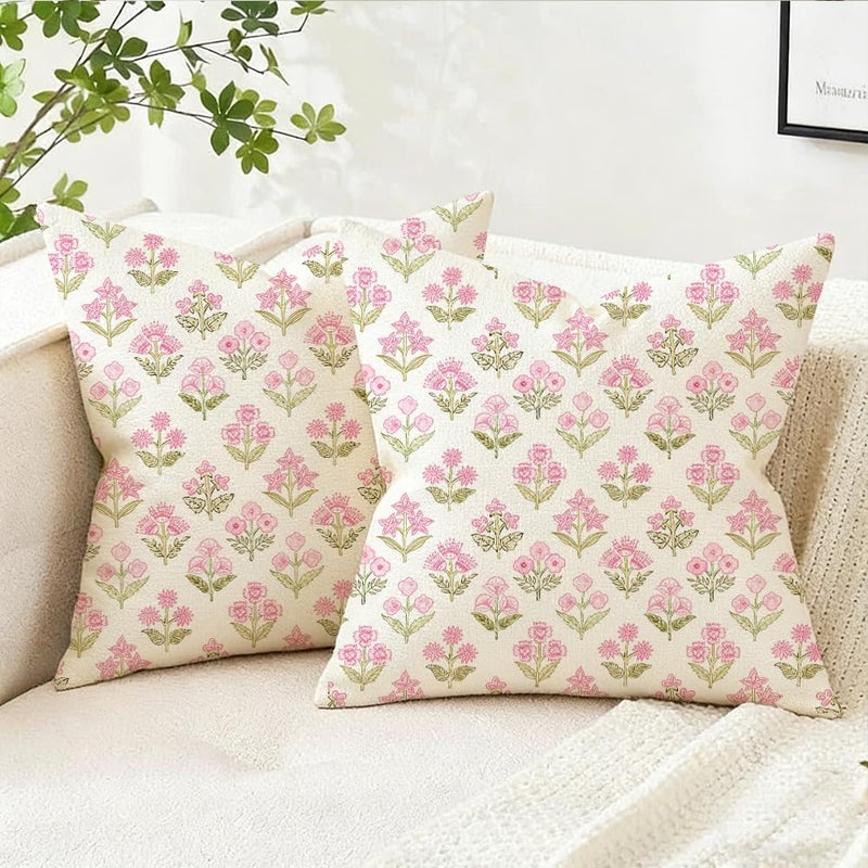 RABUSOFA Pink Vintage Floral Summer Pillow Covers Set of 2,Seasonal Flower Oudtdoor Decorative Throw Cuchion Cases Spring Summer Decorations for Home Patio Couch Decor 18x18 Inch - Image 5