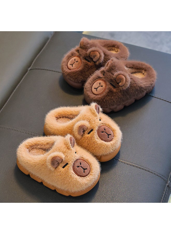 Capybara Children's Cotton Slippers Winter Boys Warm Plush Fleece Home Indoor Girls Baby Enclosed Heel Cotton Shoes - Image 2