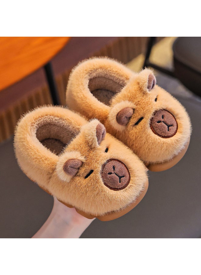 Capybara Children's Cotton Slippers Winter Boys Warm Plush Fleece Home Indoor Girls Baby Enclosed Heel Cotton Shoes - Image 1