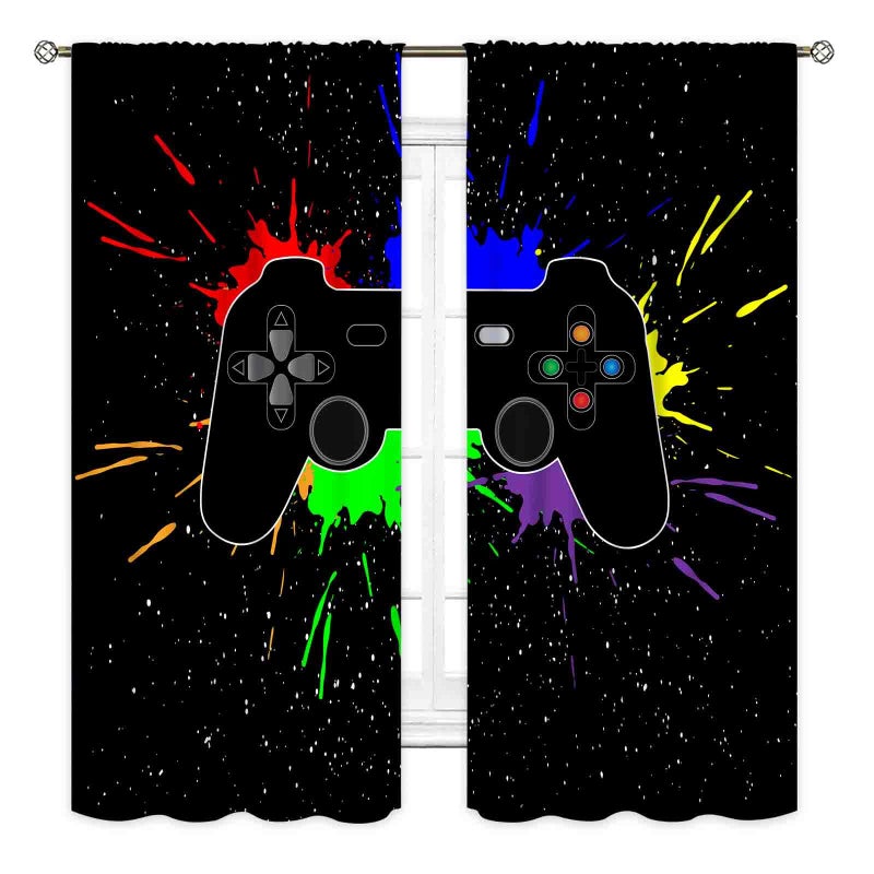 TKUYO Gamer Curtains for Boys Room, Kids Teens Men Gaming Colorful Gamepad Controller Cooling Graffiti Video Game Room Decor Window Drapes Treatments for Living Room Nursery Playroom, 42"x45" Inch - Image 2