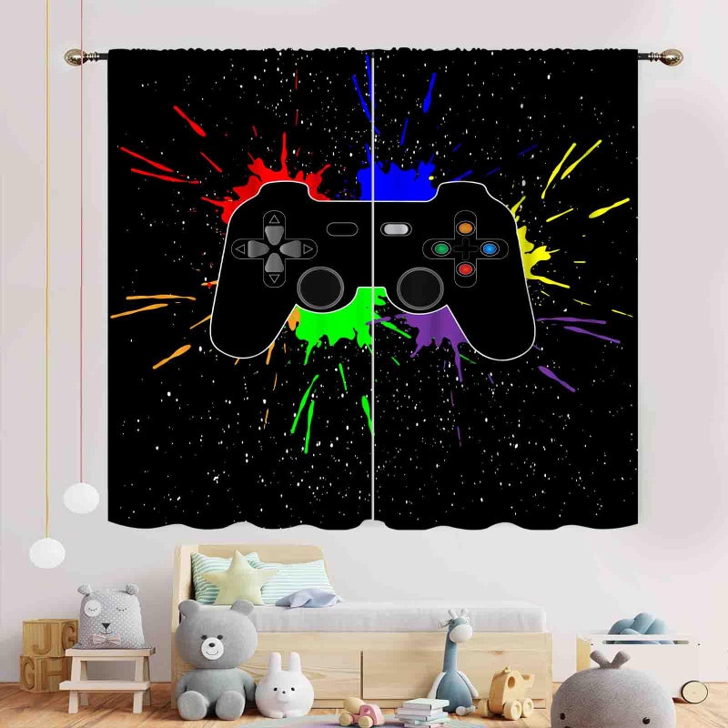 TKUYO Gamer Curtains for Boys Room, Kids Teens Men Gaming Colorful Gamepad Controller Cooling Graffiti Video Game Room Decor Window Drapes Treatments for Living Room Nursery Playroom, 42"x45" Inch - Image 3