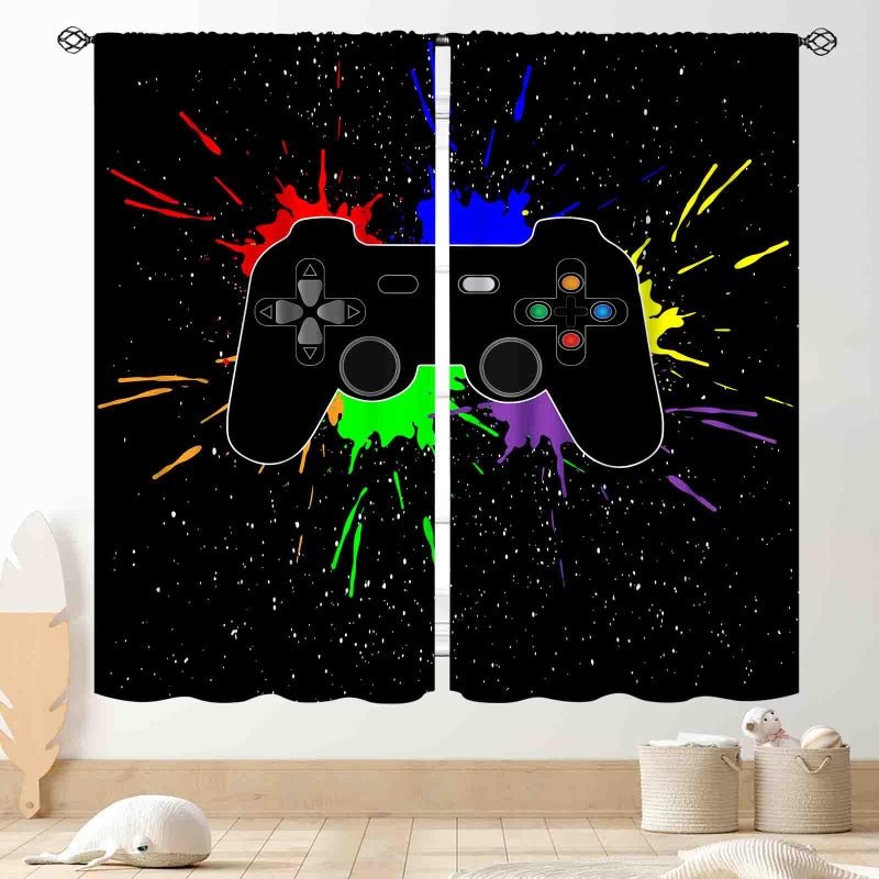 TKUYO Gamer Curtains for Boys Room, Kids Teens Men Gaming Colorful Gamepad Controller Cooling Graffiti Video Game Room Decor Window Drapes Treatments for Living Room Nursery Playroom, 42"x45" Inch - Image 1
