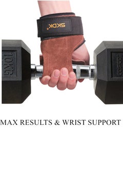 SKDK Weight Lifting Gym Gloves Hand Protector Grips Hooks Workout Straps Leather Palm Leather Padded Wrist Wraps Deadlifts  - Image 2