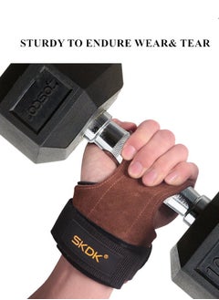 SKDK Weight Lifting Gym Gloves Hand Protector Grips Hooks Workout Straps Leather Palm Leather Padded Wrist Wraps Deadlifts  - Image 3