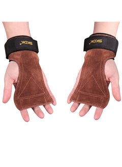 SKDK Weight Lifting Gym Gloves Hand Protector Grips Hooks Workout Straps Leather Palm Leather Padded Wrist Wraps Deadlifts  - Image 1