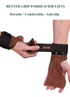 SKDK Weight Lifting Gym Gloves Hand Protector Grips Hooks Workout Straps Leather Palm Leather Padded Wrist Wraps Deadlifts  - Image 4