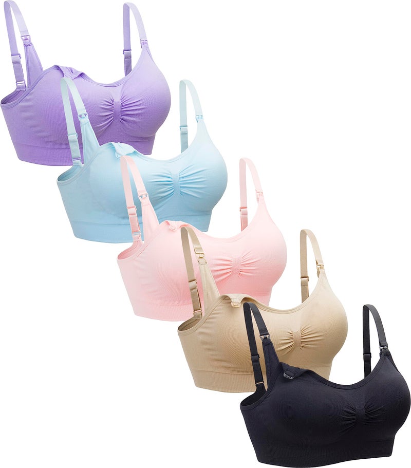 Suekaphin 5PACK Nursing Bra Wireless bra Women s Sleeping Maternity Bra Breastfeeding Bra 5pcs Pack Large Black Nude Pink Purple Lightblue - Image 1