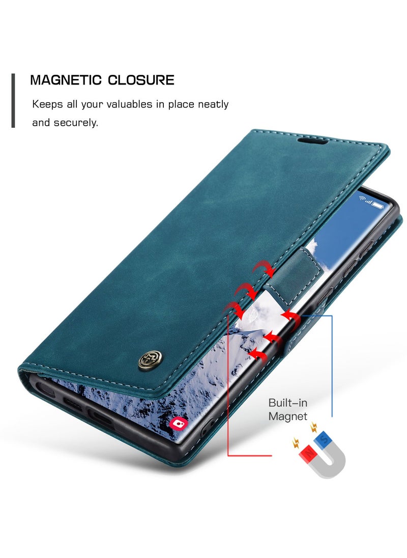 ICARLUS For Samsung Galaxy S25 Ultra Case PU Leather Stand View Business Phone Cover - Blue  - Image 2