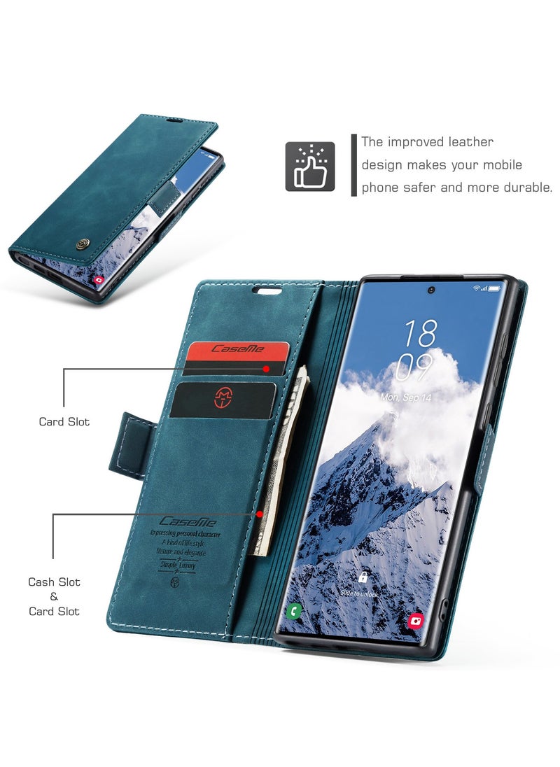 ICARLUS For Samsung Galaxy S25 Ultra Case PU Leather Stand View Business Phone Cover - Blue  - Image 3