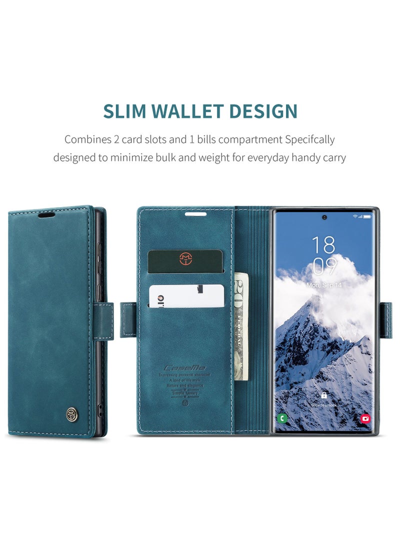 ICARLUS For Samsung Galaxy S25 Ultra Case PU Leather Stand View Business Phone Cover - Blue  - Image 4