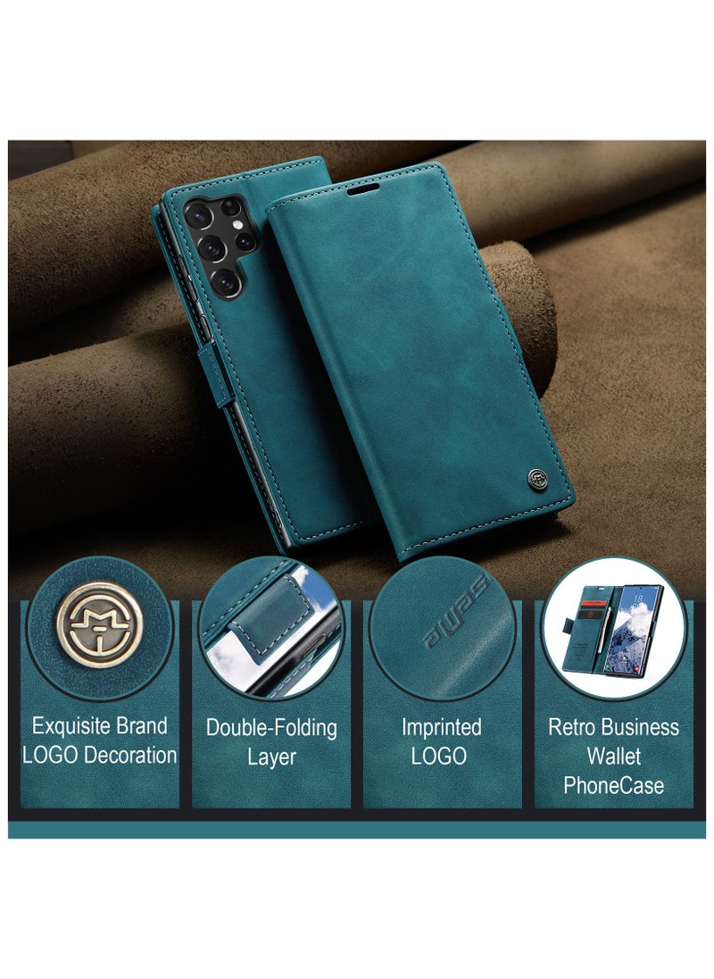 ICARLUS For Samsung Galaxy S25 Ultra Case PU Leather Stand View Business Phone Cover - Blue  - Image 5