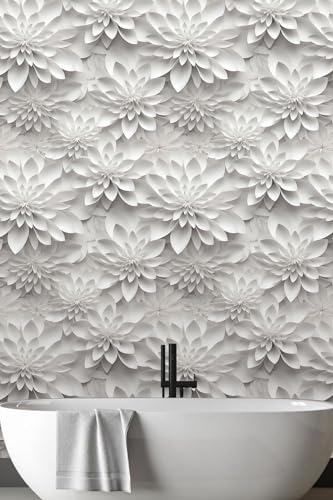 weiseni 3D Wallpaper Stick and Peel Floral Contact Paper Imitation 3D Flat Lotus Flower Wallpaper Removable Renter Friendly for Bedroom Living Room Backsplash 17.7in x 9.8ft - Image 2