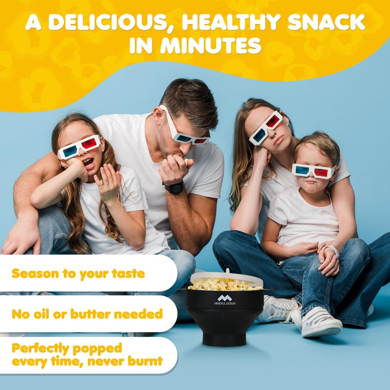 Mindful Design The Original Mindful Design Collapsible Microwave Popcorn Popper - Silicone Bowl, BPA-Free & Dishwasher Safe (Black) - Image 2