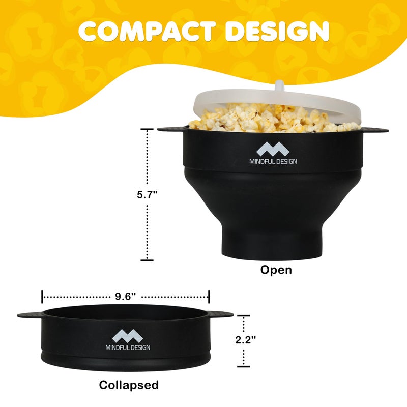 Mindful Design The Original Mindful Design Collapsible Microwave Popcorn Popper - Silicone Bowl, BPA-Free & Dishwasher Safe (Black) - Image 5