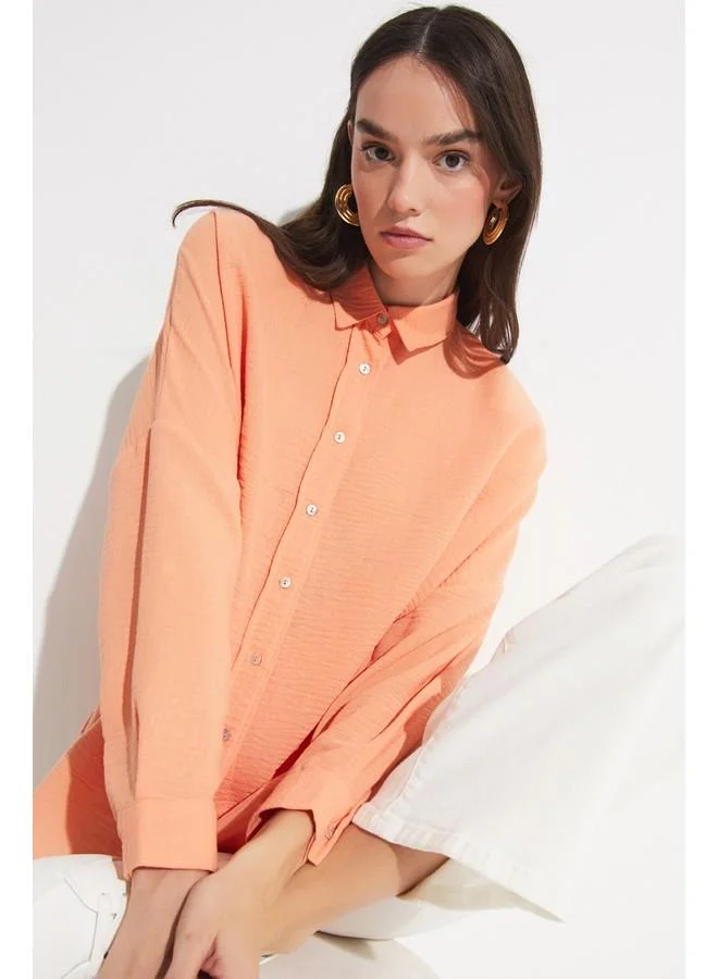 JUNE June Women Exclusive Boyfriend/Wide Fit Shirt Light Orange