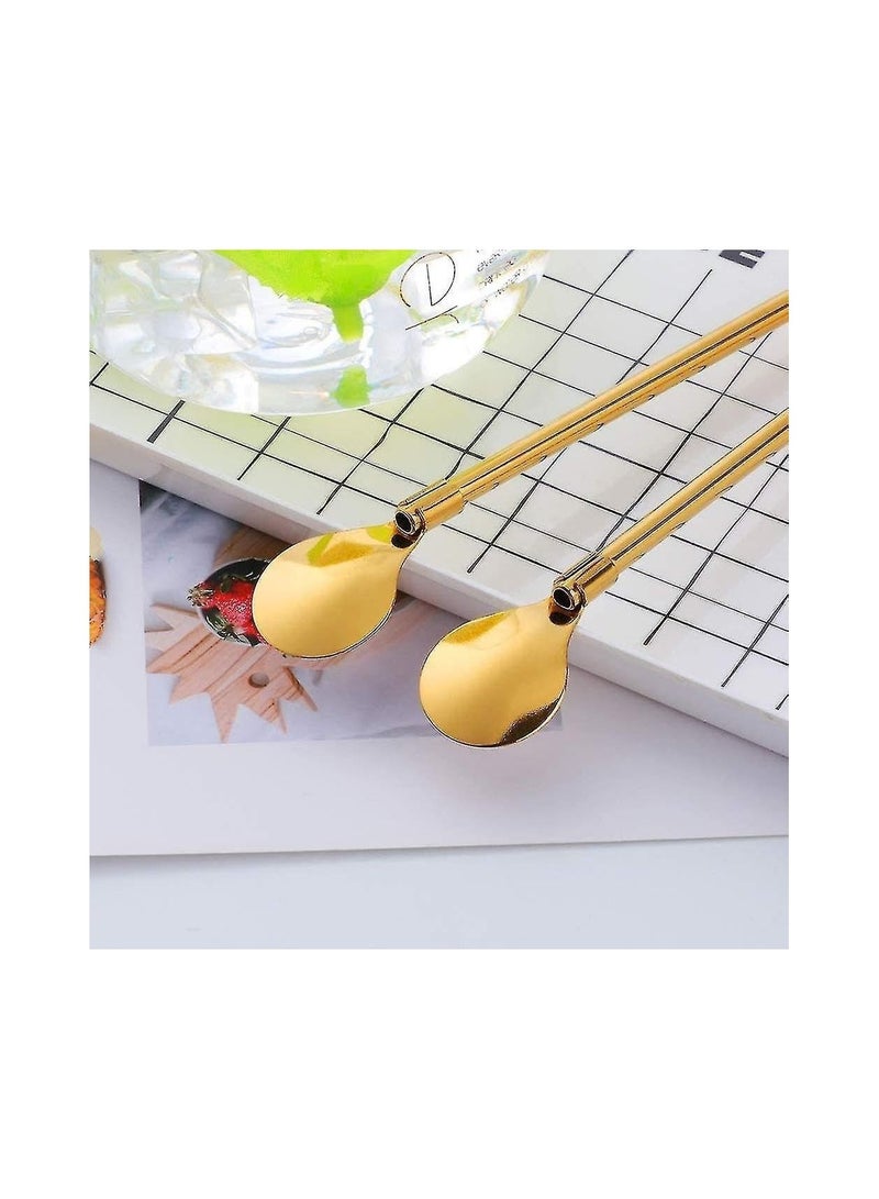 مجموعة من 6 ملاعق شاليموه كوكتيل 2 فى 1 مقاومة للصدأ مع فرشاة تنظيف - Image 4