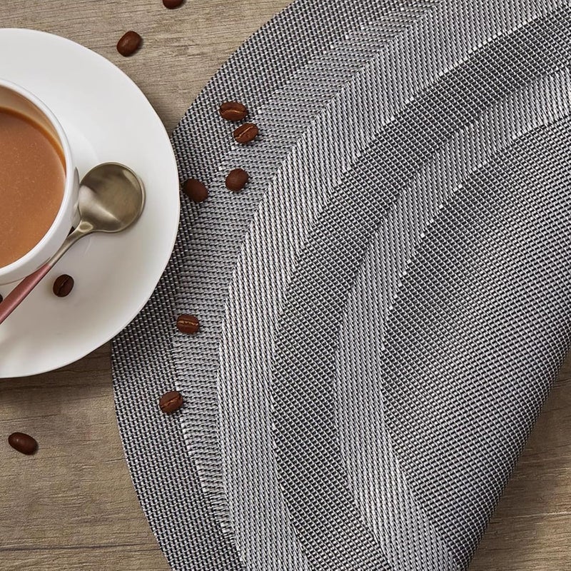 pigchcy Round Placemat Set of 8 Heat Resistant Vinyl Cross-Weave Placemats for Round Dinner Table Washable Kitchen Table Mats (8pcs, Deep Silver) - Image 5