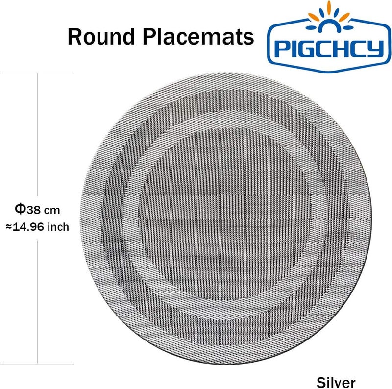 pigchcy Round Placemat Set of 8 Heat Resistant Vinyl Cross-Weave Placemats for Round Dinner Table Washable Kitchen Table Mats (8pcs, Deep Silver) - Image 2