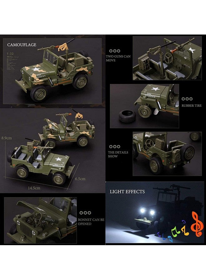 Magicwand Magicwand 1:32 Scale Die-Cast Metal 1942 Willys Jeeep with Openable Bonnet,Music,Lights & Pull Back Action【3 Yrs & Up】【Pack of 1】【Multi-Colored】  - Image 2
