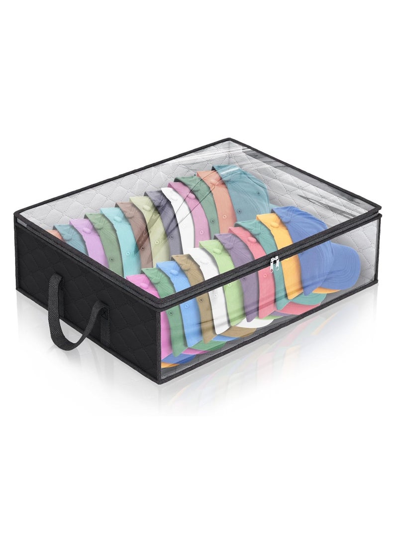 Relex Caps Clothing Organizer, Wide Hat Storage for Various Caps or Underwear with 2 Sturdy Handles Storage Box Holds Up to 40 Hats Foldable or 60 Underwear for Home Travel (Black, 20x16x6.7inches)  - Image 1