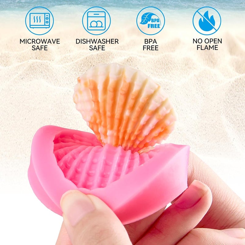 Puyeipt 3 Pcs Marine Silicone Fondant Molds, Seashell Conch Starfish Chocolate Candy Molds for Cupcake Topper, Cake Pop Decoration and Clay Craft Making - Image 3