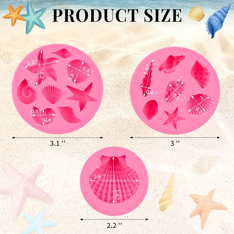 Puyeipt 3 Pcs Marine Silicone Fondant Molds, Seashell Conch Starfish Chocolate Candy Molds for Cupcake Topper, Cake Pop Decoration and Clay Craft Making - Image 2