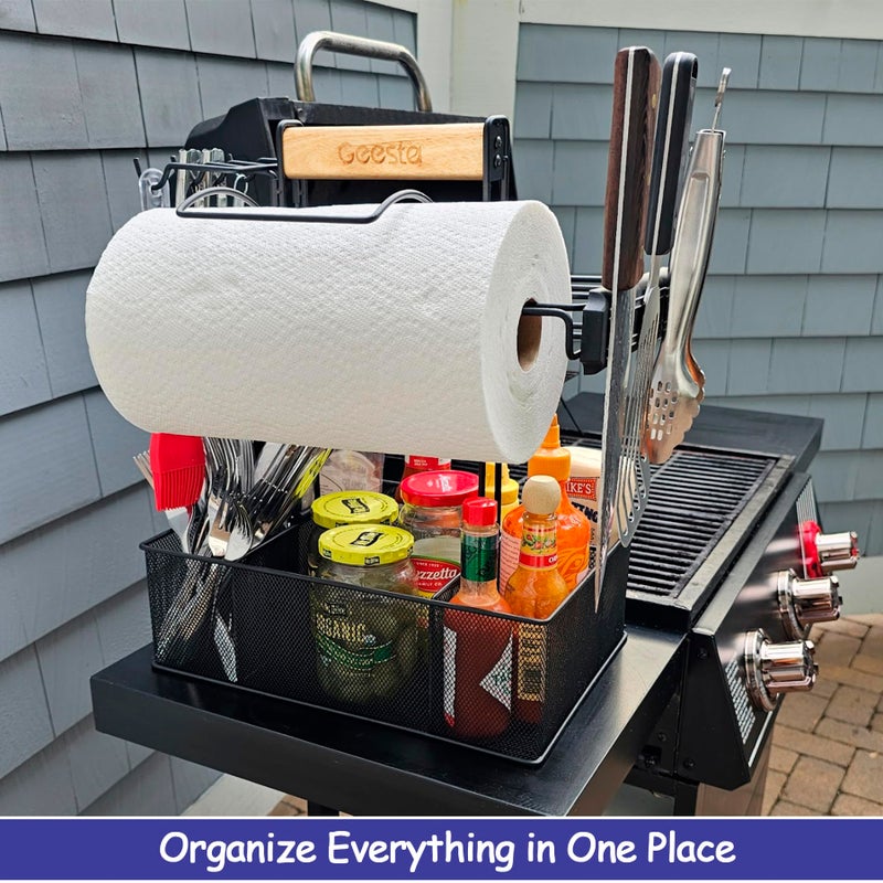 Geesta Grill Caddy for Outdoor Grill, BBQ Picnic Camping Caddy with Paper Towel Holder & Magnetic Tool Holder, Condiment Storage Utensil Kitchen Organizer for RV Camper, Tailgate Accessories - Image 2