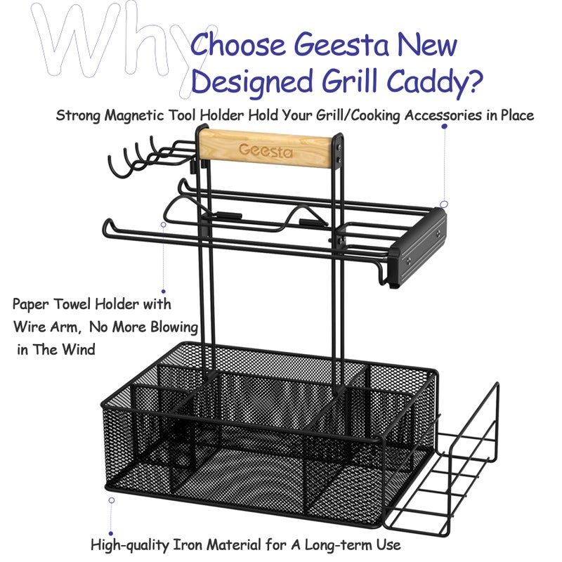 Geesta Grill Caddy for Outdoor Grill, BBQ Picnic Camping Caddy with Paper Towel Holder & Magnetic Tool Holder, Condiment Storage Utensil Kitchen Organizer for RV Camper, Tailgate Accessories - Image 4