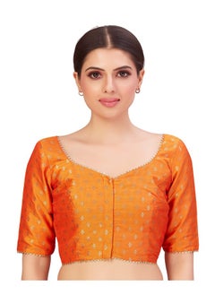 Studio Shringaar Studio Shringaar Women's Polyester Elbow Length Sleeves Banarasi Saree Blouse (Orange, 46)  - Image 1