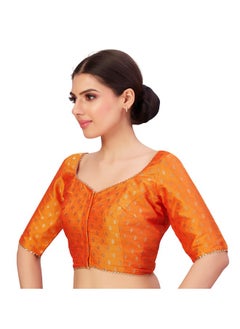 Studio Shringaar Studio Shringaar Women's Polyester Elbow Length Sleeves Banarasi Saree Blouse (Orange, 46)  - Image 4