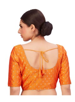 Studio Shringaar Studio Shringaar Women's Polyester Elbow Length Sleeves Banarasi Saree Blouse (Orange, 46)  - Image 2
