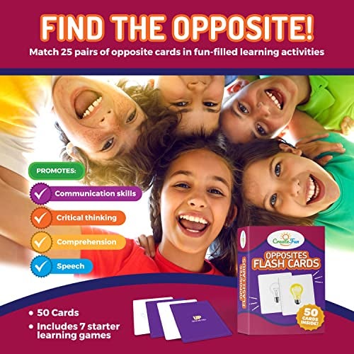 CreateFun Opposites Flash Cards for Kids Adults 50 Realistic Matching Picture Cards for Speech Therapy Dementia Activities ESL Autism Learning Memory Language Development Classroom Home Use - Image 5