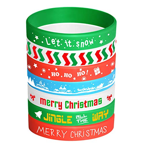 FEPITO 35 Pieces Christmas Wristband Silicone Wristbands Rubber Band for Christmas Party Decoration 7 Merry Xmas Patterns - Image 1