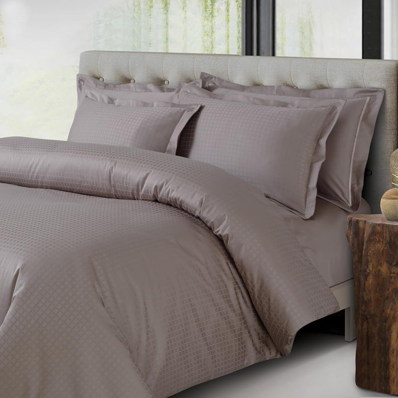 Malako Malako Como Jacquard Taupe Brown 100 Cotton Super King Size Duvet CoverQuilt Cover - Image 3