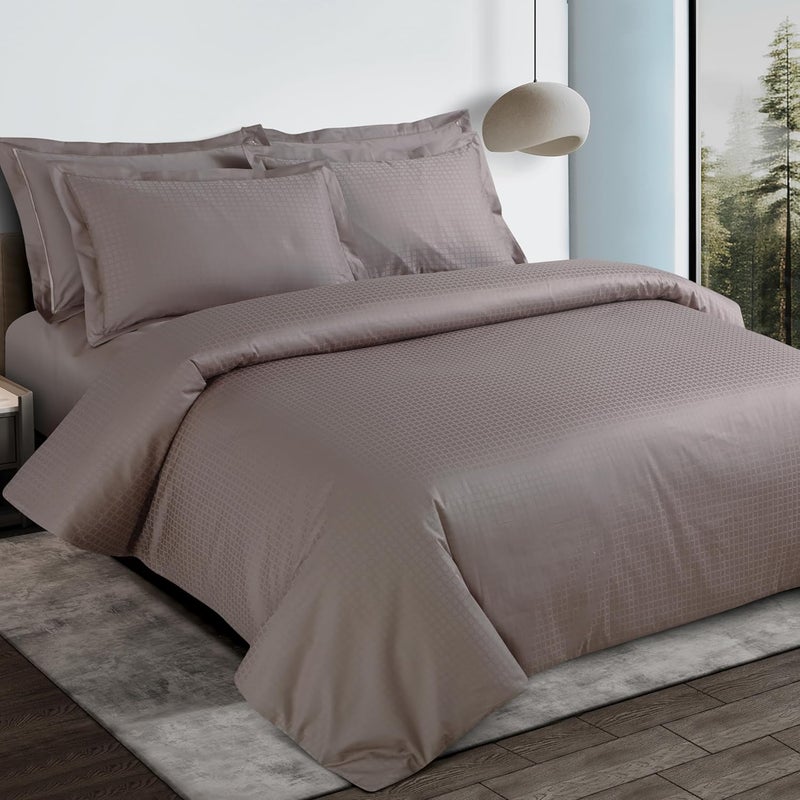 Malako Malako Como Jacquard Taupe Brown 100 Cotton Super King Size Duvet CoverQuilt Cover - Image 1