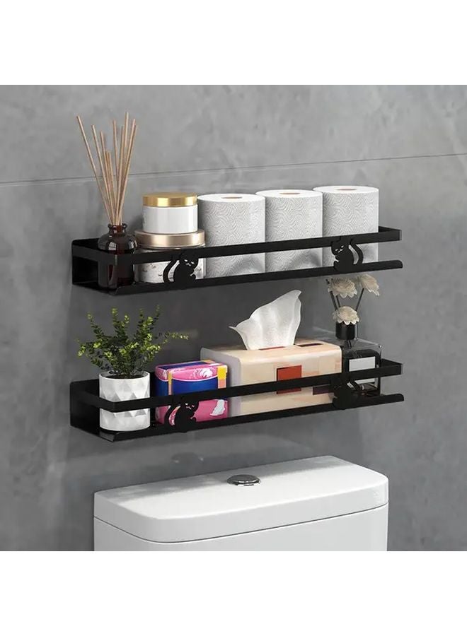 Black 15 75 Inch No Drill Bathroom Wall Organizer Heavy Duty Adhesive Shelf - Image 2
