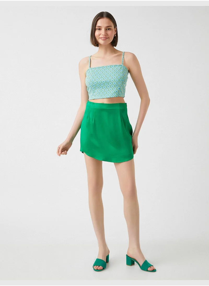 كوتون Floral Crop Tank Top Thin Straps U Neck