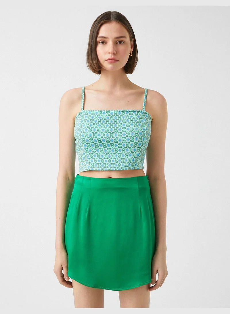 KOTON Floral Crop Tank Top Thin Straps U Neck